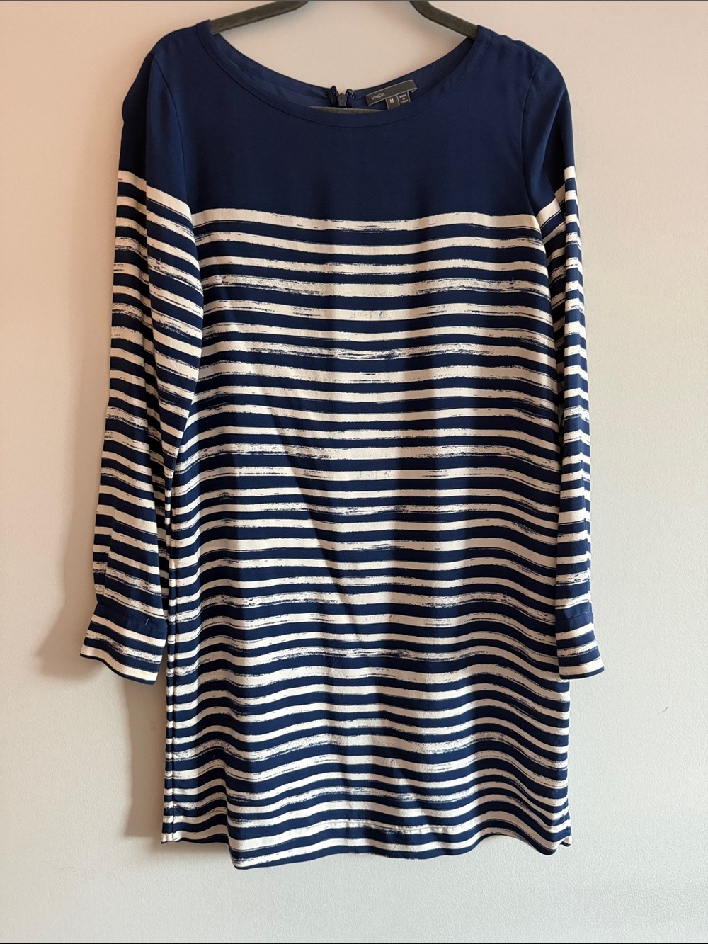 Vince Navy and White Striped Midi Dress